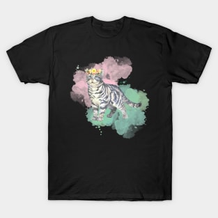 Pretty floral watercolor cat design T-Shirt